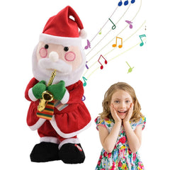 Decoratiune Mos Craciun, Kaveny, Animat, care Canta si Danseaza, cu Saxofon, Imbracat Festiv, 25 cm Inaltime, Rosu