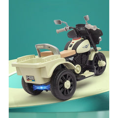 Motocicleta Electrica Kaveny, cu Acumulator, cu Sistem Anti-Rasturnare, Sistem de Lumini si Muzica, Cutie de Depozitare, 1-8 Ani, 93 x 43 x 58 cm, Alb - Bej