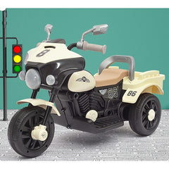 Motocicleta Electrica Kaveny, cu Acumulator, cu Sistem Anti-Rasturnare, Sistem de Lumini si Muzica, Cutie de Depozitare, 1-8 Ani, 93 x 43 x 58 cm, Alb - Bej