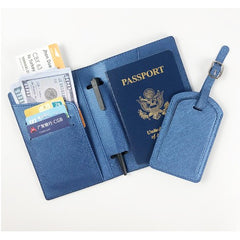 Portofel pentru Pasaport si Carduri, Kaveny, 23x16 cm, 70g, din Piele PU, Suport Pix, Accesoriu Suport Eticheta, Unisex, Multifunctional, Albastru
