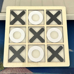 Jucarie Montessori Tic Tac Toe, Kaveny, Educativa, Interactiva, din lemn, X si O, 9 Piese, 14.3x14.3 cm, Negru Alb