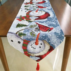 Napron Decorativ pentru Masa, Kadeny, Model Oameni de Zapada, Tematica Craciun, 35 x 180 cm, Rosu/Verde