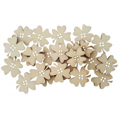 Accesorii creatie - lemn - nasturi trifoi cu 4 foi, natur, set 30 buc, Colorarte