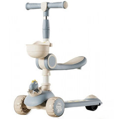 Trotineta Multifunctionala 3 in 1, Kaveny, pentru Copii, 1-7 Ani, cu Lumini si Muzica, Reglabil 360, Pliere Usoara, Reglarea Inaltimii, Model Dinozaur, Bej/Albastru