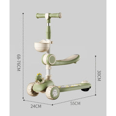 Trotineta Multifunctionala 3 in 1, Kaveny, pentru Copii, 1-7 Ani, cu Lumini si Muzica, Reglabil 360, Pliere Usoara, Reglarea Inaltimii, Model Dinozaur, Bej/Verde