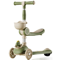 Trotineta Multifunctionala 3 in 1, Kaveny, pentru Copii, 1-7 Ani, cu Lumini si Muzica, Reglabil 360, Pliere Usoara, Reglarea Inaltimii, Model Dinozaur, Bej/Verde