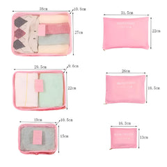Set 6 Genti de Calatorie, Kaveny, pentru Depozitare, Impermeabile, Organizator, Multifunctionale, Design cu Plasa, Pliabile, Fermoar, Dimensiuni Diferite, Roz
