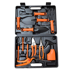 Set 12 Unelte de Gradina, Kadeny, pentru Plantare Prelucrare Sol si Ingrijire Plante, Manere Portocalii, Material PVC si Cardboard, Cutie Inclusa, 37x28 cm, Negru