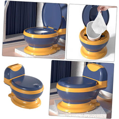 Olita Bebelusi, Kadeny, pentru Copii 1 - 8 Ani, Model Toaleta Adulti, Colac Moale PVC, Compartiment Detasabil, Cutie Depozitare Hartie, 34 x 32 x 19 cm, Albastru/Portocaliu