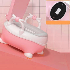 Olita pentru Copii, Kadeny, +1an, Portabila, Design Vacuta cu Capac, Model Prietenos, Non-Toxic, cu Manere, Compartiment Detasabil, Perie Inclusa, Usor de Curatat, Roz