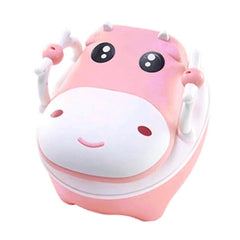 Olita pentru Copii, Kadeny, +1an, Portabila, Design Vacuta cu Capac, Model Prietenos, Non-Toxic, cu Manere, Compartiment Detasabil, Perie Inclusa, Usor de Curatat, Roz