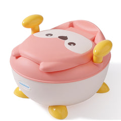 Olita pentru Copii, Kadeny, +6 luni, Compartiment Detasabil, cu Capac, Antiderapanta, din Plastic, Colac Moale, Model Animat Vulpe, cu Maner, 34.5 x 35 x 23 cm, Roz/Alb