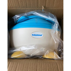 Olita pentru Copii, Kadeny, +6 luni, Compartiment Detasabil, cu Capac, Antiderapanta, din Plastic, Colac Moale, Model Animat Vulpe, cu Maner, 34.5 x 35 x 23 cm, Albastru/Alb