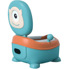 Olita pentru Copii, Kadeny, +6 luni, Compartiment Detasabil, cu Capac, Antiderapanta, din Plastic, Colac Moale, Model Animat Ciclop, cu Maner, 33 x 21 x 45 cm, Albastru/Portocaliu