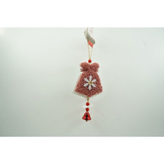 Ornament de brad broderie cu clopot, Kaveny, roz, lemn, 18 cm