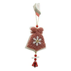 Ornament de brad broderie cu clopot, Kaveny, roz, lemn, 18 cm