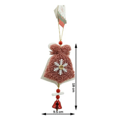 Ornament de brad broderie cu clopot, Kaveny, roz, lemn, 18 cm