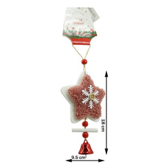 Ornament de brad broderie cu stea, Kaveny, roz, lemn, 18 cm