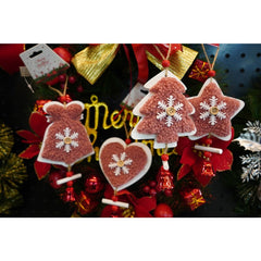 Ornament de brad broderie cu stea, Kaveny, roz, lemn, 18 cm