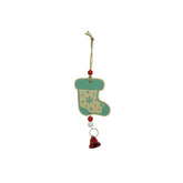 Ornament de brad ciorap cu clopotel, Kaveny, multicolor, lemn, 17 cm