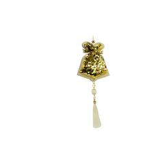 Ornament de brad clopotel cu paiete model 2, Kaveny, auriu, lemn, 36 cm