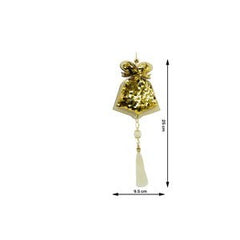 Ornament de brad clopotel cu paiete model 2, Kaveny, auriu, lemn, 36 cm