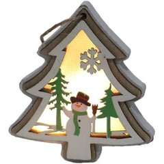 Ornament de Brad, Kaveny, cu Lumini LED, din Lemn, Model Brad, Multicolor