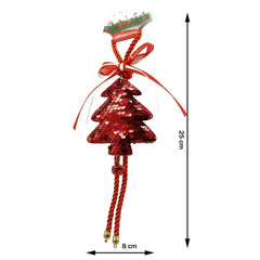 Ornament de brad pom de craciun cu paiete, Kaveny, rosu, lemn, 25 cm