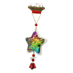 Ornament de brad stea din paiete, Kaveny, multicolor, lemn, 18 cm