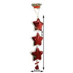 Ornament de brad trei stele cu paiete, Kaveny, rosu, lemn, 36 cm