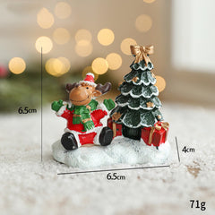 Ornament de Craciun din Rasina pentru Decor, Kaveny, Model Ren cu Brad, Decoratiune de Birou pentru Craciun, 6.5 x 6.5 x 4 cm, Rosu Verde