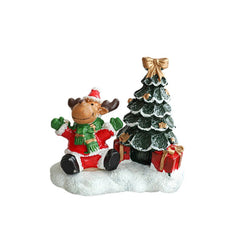Ornament de Craciun din Rasina pentru Decor, Kaveny, Model Ren cu Brad, Decoratiune de Birou pentru Craciun, 6.5 x 6.5 x 4 cm, Rosu Verde
