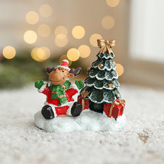 Ornament de Craciun din Rasina pentru Decor, Kaveny, Model Ren cu Brad, Decoratiune de Birou pentru Craciun, 6.5 x 6.5 x 4 cm, Rosu Verde