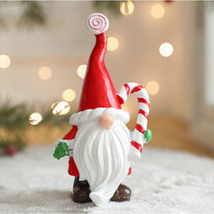 Ornament de Craciun din Rasina pentru Decor, Kadeny, Model Spiridus, Decoratiune de Birou pentru Craciun, 14.5 x 7 x 5 cm, Rosu Alb