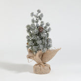 Decoratiune Craciun pentru Masa, Kadeny, Ornament de Decor Model Brad de Craciun de Dimensiuni Mici cu Fulgi Albi, pentru Birou si Interior, din Plastic Calitativ 20 cm, Verde Alb