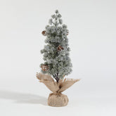 Decoratiune Craciun pentru Masa, Kadeny, Ornament de Decor Model Brad de Craciun de Dimensiuni Mici cu Fulgi Albi, pentru Birou si Interior, din Plastic Calitativ 27 cm, Verde Alb