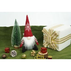 Ornament de Craciun spiridus cu palarie rosie, Kadeny, rosu/gri, textil, 31 cm