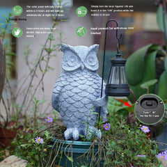 Ornament de Decor pentru Gradina cu LED, Kadeny, Model Bufnita cu Felinar, Decoratiune Exterioara pentru Casa si Gradina, din Rasina, 21.5x15 cm, Gri