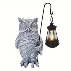 Ornament de Decor pentru Gradina cu LED, Kadeny, Model Bufnita cu Felinar, Decoratiune Exterioara pentru Casa si Gradina, din Rasina, 21.5x15 cm, Gri