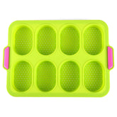 Forme de Silicon pentru Copt, Kadeny, 8 Forme Ovale, pentru Paine si Prajituri, 34.5 x 23.8 x 2.5 cm, Verde/Roz