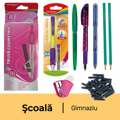 Pachet rechizite scoala clasele 5-8, Instrumente de scris, fata, 9 piese