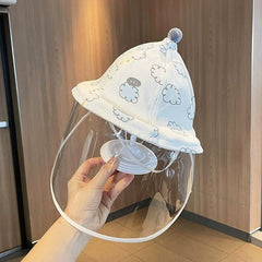 Palarie de Protectie pentru Bebelusi, Kaveny, Model cu Norisori Albastri, Pescareasca, de Primavara si Toamna, cu Masca si Fermoar, 48 cm, pentru 6-12 Luni, Bleu