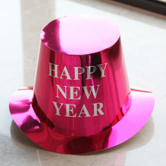Palarie Happy New Year pentru Revelion, Kaveny, Palarie Festiva de Anul Nou, Palarie Magica din Hartie, 29 x 25 x 15.5 cm, Colorata Sclipitor Roz