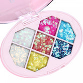 Paleta cu Glitter, Kaveny, Varianta 1, 7 Nuante, Pentru Corp si Par, 50 g, Rezistent la Apa, 9.8 x 6.8 cm, Multicolor