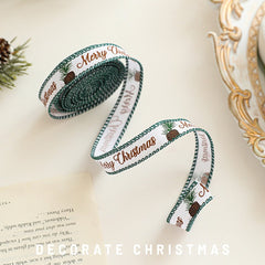 Panglica Decorativa cu Tematica de Craciun, Kadeny, Set din 4 bucat + 1 Rulon Ata Maro, Panglica pentru Cadou de Craciun Brad si Decor, 2 M per bucata, Model Brad, Alb Verde