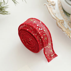 Panglica Decorativa cu Tematica de Craciun, Kadeny, Set din 4 bucat + 1 Rulon Ata Rosie Alba, Panglica pentru Cadou de Craciun Brad si Decor, 2 M per bucata, Model Acadele, Rosu