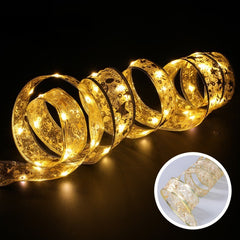 Panglica LED de Craciun Kaveny Aurie, lungime 1 m , 10 LED-uri, Baterii, Alb cald