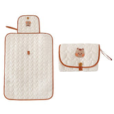 Patura Multifunctionala, Kaveny, pentru Schimbat Scutec, Impermeabila, din Bumbac, 50 x 70 cm, Portabila, Model Veverita, Bej
