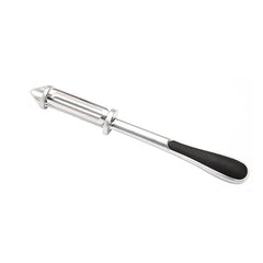 Peeler 2in1 pentru Legume si Fructe, Kadeny, Multifunctional, cu 2 Lame de Curatati si Feliat, Varf Ascutit pentru Gaurit, 18 cm, din Otel Inoxidabil, Argintiu/Negru