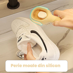 Perie pentru Curatare Incaltaminte cu Recipient pentru Detergent, Kaveny, Perie Multifunctionala pentru Incaltaminte si Lenjerie, cu Peri Moi, Fara Deteriorare, 22x6x4 cm, Galben